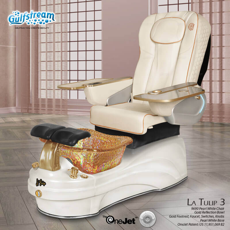 Gulfstream La Tulip 3 with Pearl White 9690 chair, white base and gold glass bowl