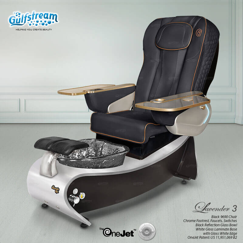 Gulfstream Lavender 3 with Black 9690 chair, marble base and clear glass bowl