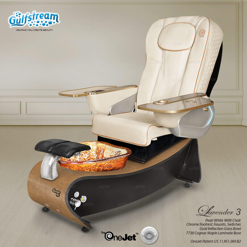 Gulfstream Lavender 3 with Pearl White 9690 chair, wood base and amber glass bowl