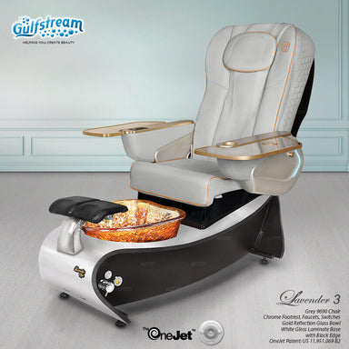 Gulfstream Lavender 3 with Grey 9690 chair, white base and clear glass bowl