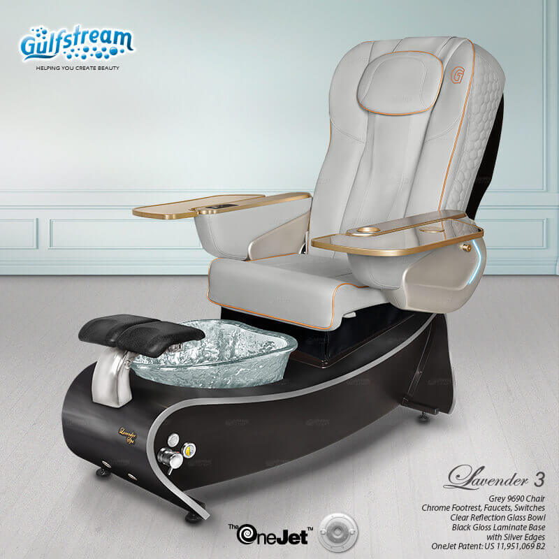 Gulfstream Lavender 3 with Grey 9690 chair, black base and clear glass bowl