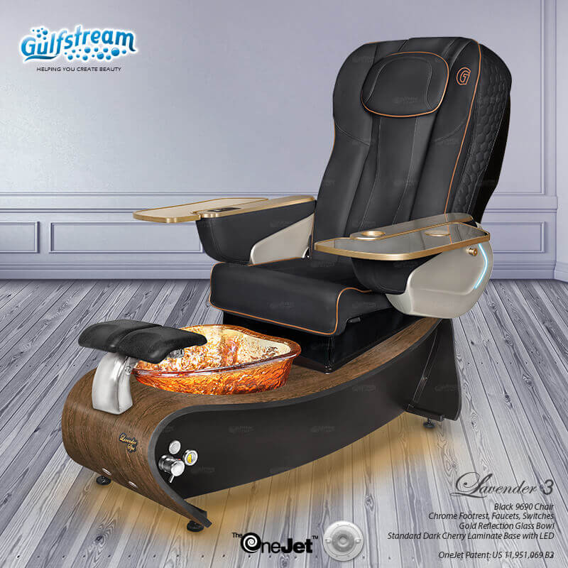Gulfstream Lavender 3 with Black 9690 chair, wood base and amber glass bowl