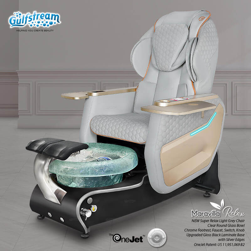 Gulfstream Maravilla Relax Spa with Light Grey Super Relax 3 chair, black base and clear glass bowl