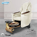 Gulfstream Maravilla Relax Spa with Pearl White quilted Super Relax 2 chair, wood base and Rustic Gold glass bowl