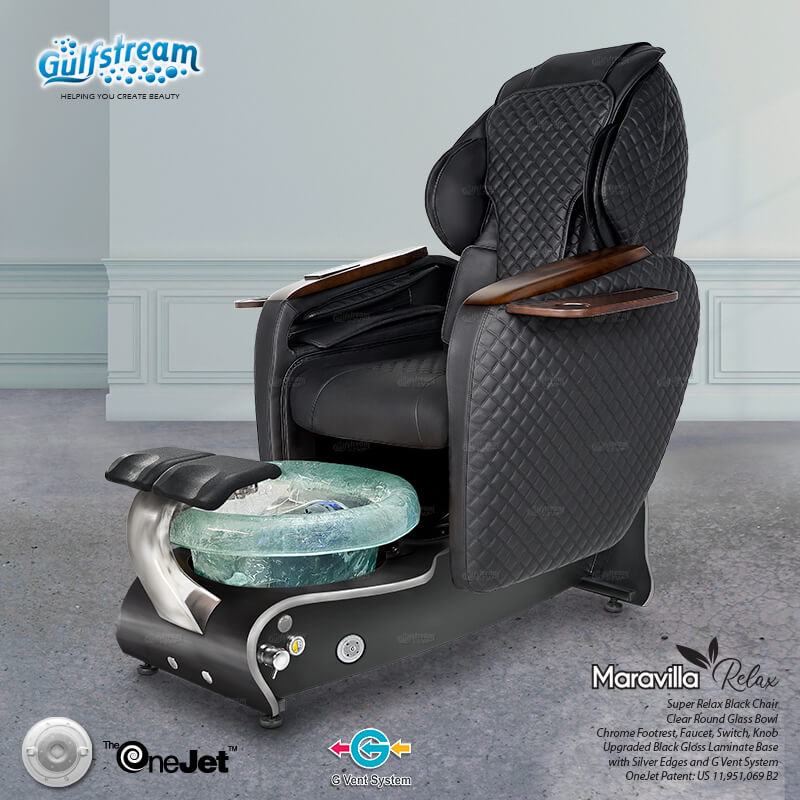 Gulfstream Maravilla Relax Spa with Black quilted Super Relax 2 chair, black base and clear glass bowl