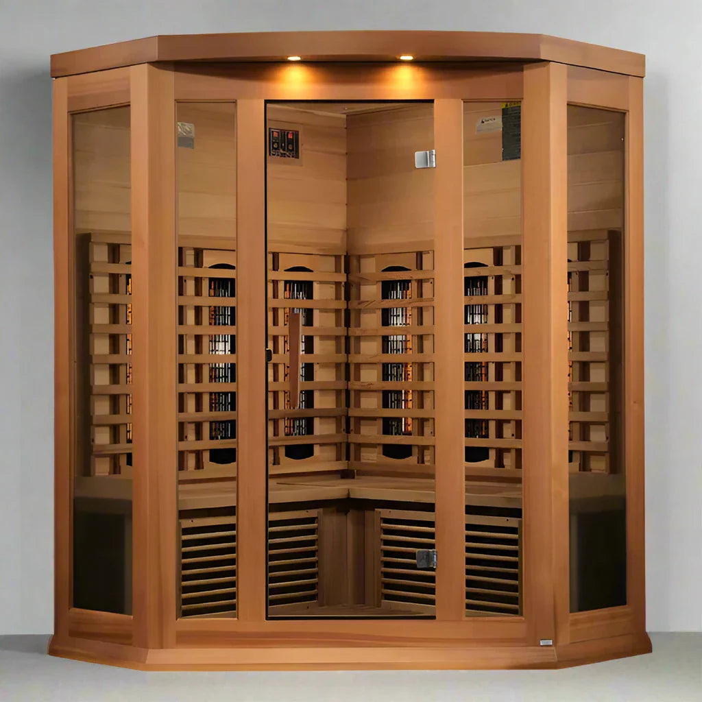 Maxxus 3-Person Corner Full Spectrum Near Zero EMF (Under 2MG) FAR Infrared Sauna (Canadian Red Cedar)