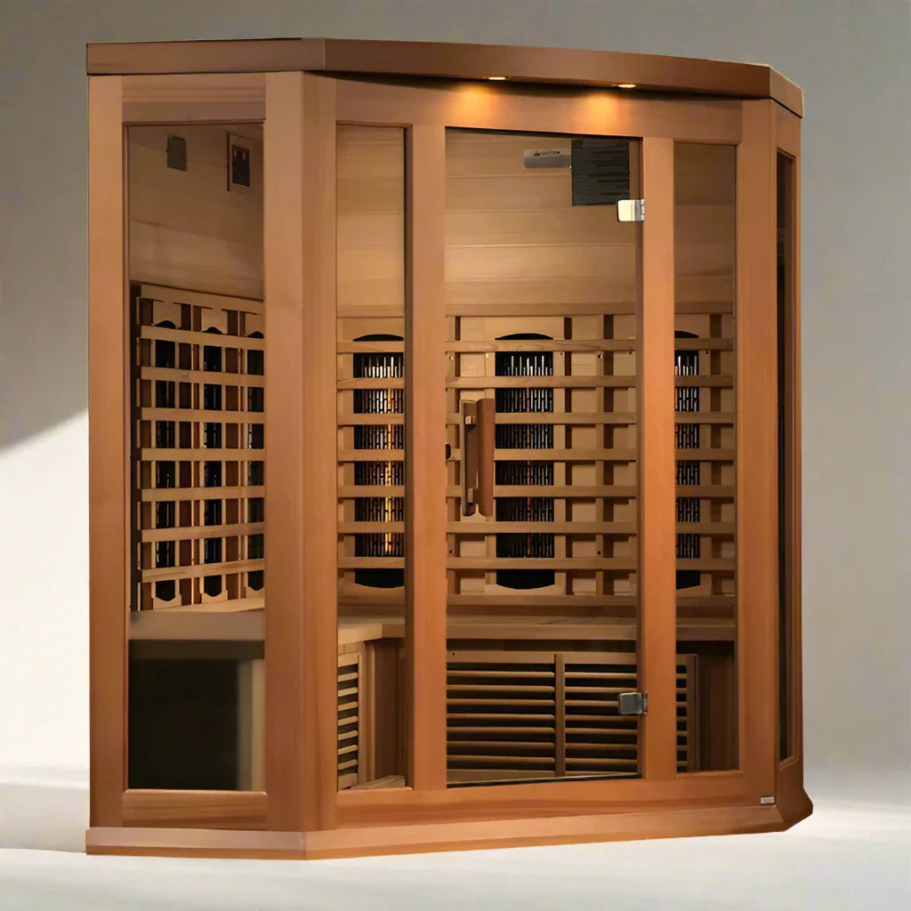 Maxxus 3-Person Corner Full Spectrum Near Zero EMF (Under 2MG) FAR Infrared Sauna (Canadian Red Cedar)