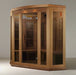 "Maxxus 3-person Corner Low EMF FAR Infrared Sauna with reforested Canadian Red Cedar, featuring 9 energy-efficient carbon heating panels, Chromotherapy lighting, and Bluetooth speakers."