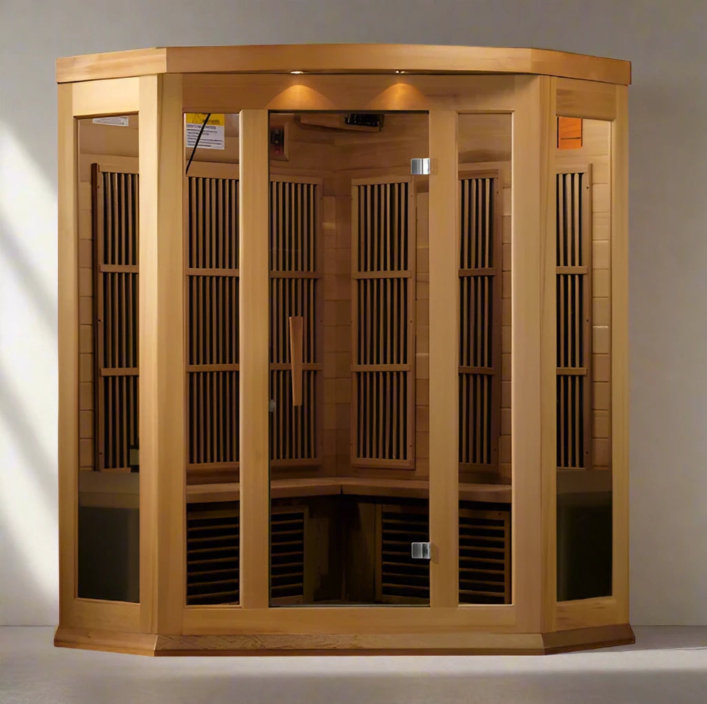 Maxxus 3-Person Corner Low EMF FAR Infrared Sauna (Canadian Red Cedar)