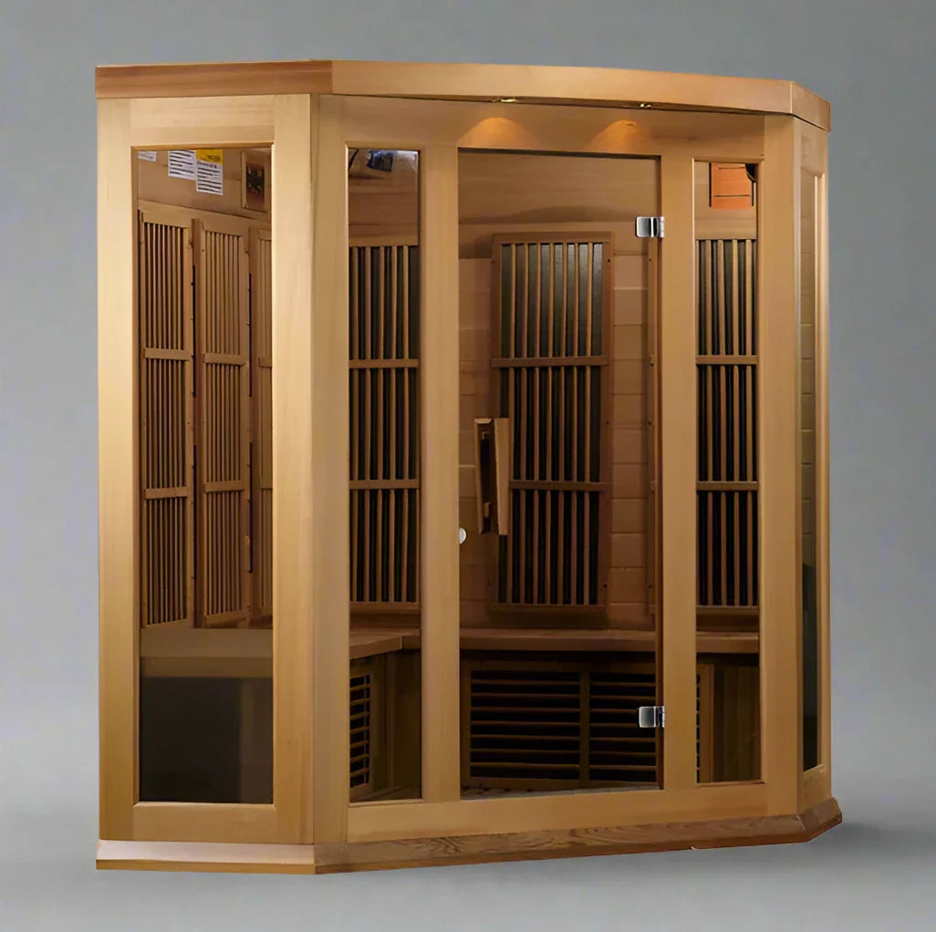 Maxxus 3-Person Corner Low EMF FAR Infrared Sauna (Canadian Red Cedar)