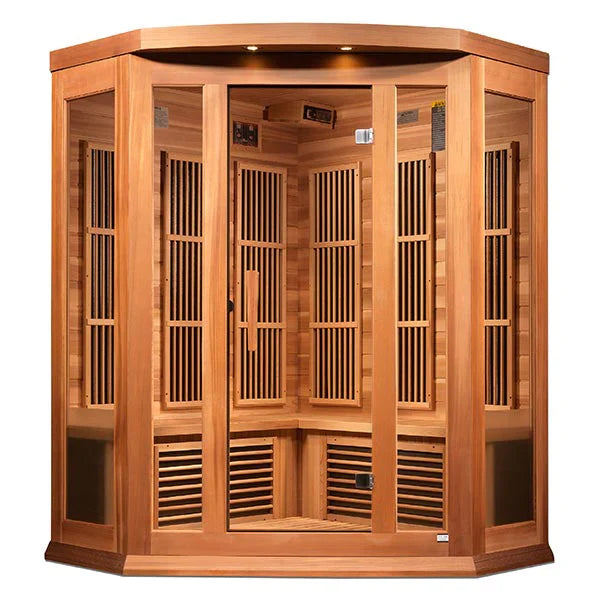 Maxxus 3 Person Corner Near Zero EMF FAR Infrared Sauna - Canadian Hemlock