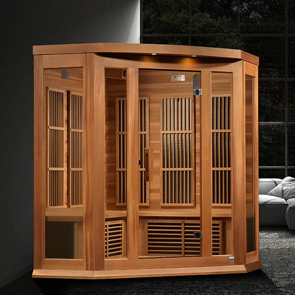 Maxxus 3 Person Corner Near Zero EMF FAR Infrared Sauna - Canadian Hemlock