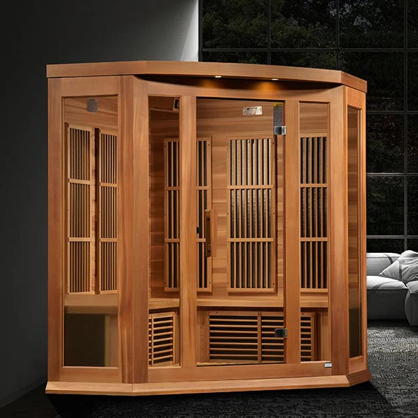 Maxxus 3 Person Corner Near Zero EMF FAR Infrared Sauna - Canadian Hemlock