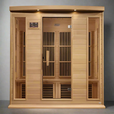 "Maxxus Arctiva 4-person infrared sauna with low EMF PureTech™ panels and Canadian Hemlock wood construction"