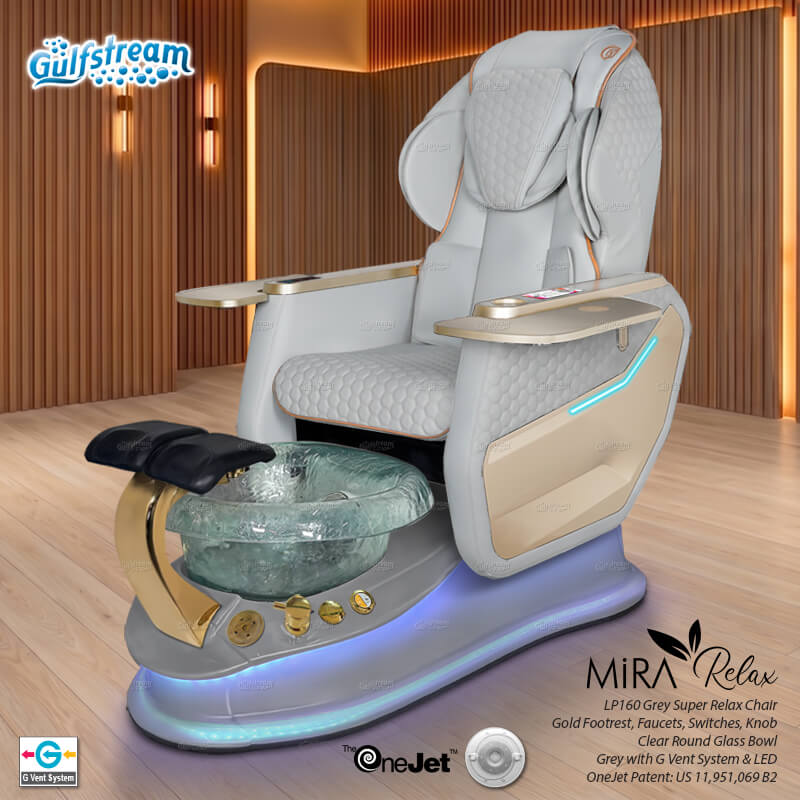 Gulfstream Mira Relax Spa with Light Grey Super Relax 3 chair, white base and clear glass bowl