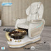 Gulfstream Miranda Relax Spa with Pearl White Super Relax 3 chair, white base and Rustic Gold glass bowl
