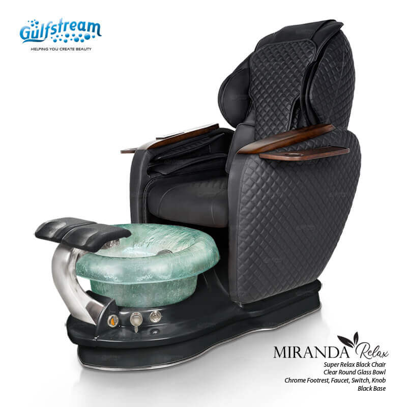 Gulfstream Miranda Relax Spa with Black quilted Super Relax 2 chair, black base and clear glass bowl