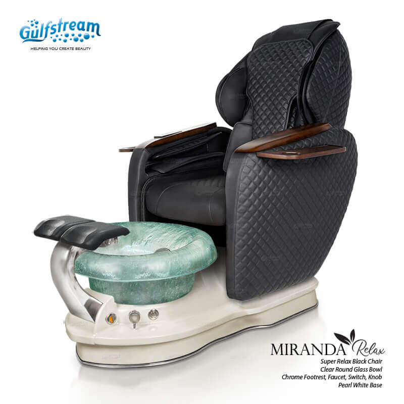 Gulfstream Miranda Relax Spa with Black quilted Super Relax 2 chair, white base and clear glass bowl