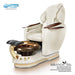 Gulfstream Miranda Relax Spa with Pearl White quilted Super Relax 2 chair, white base and Rustic Gold glass bowl