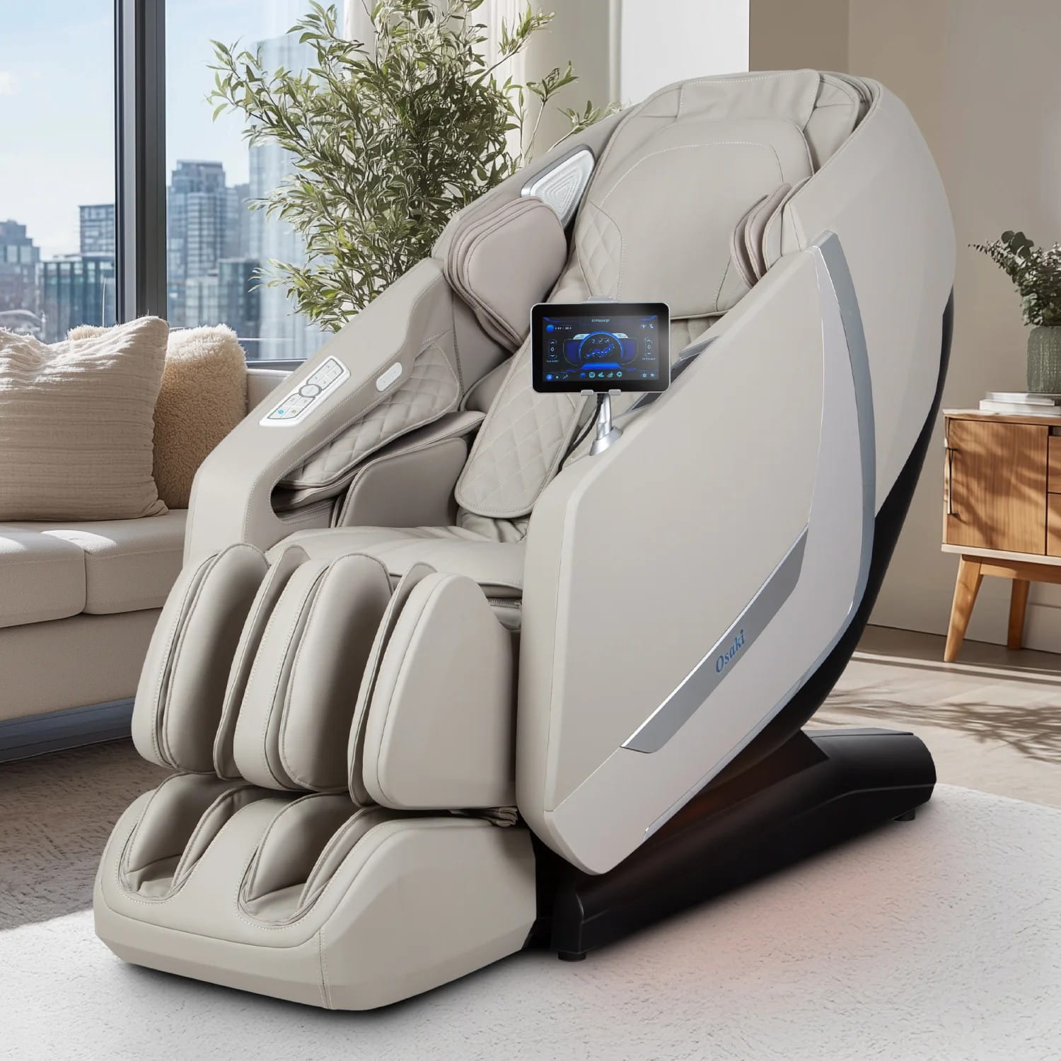 Taupe massage chair in modern living room
