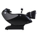 Side view of black and gray massage chair with elevated footrest