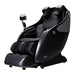 Black massage chair with remote tablet against white background