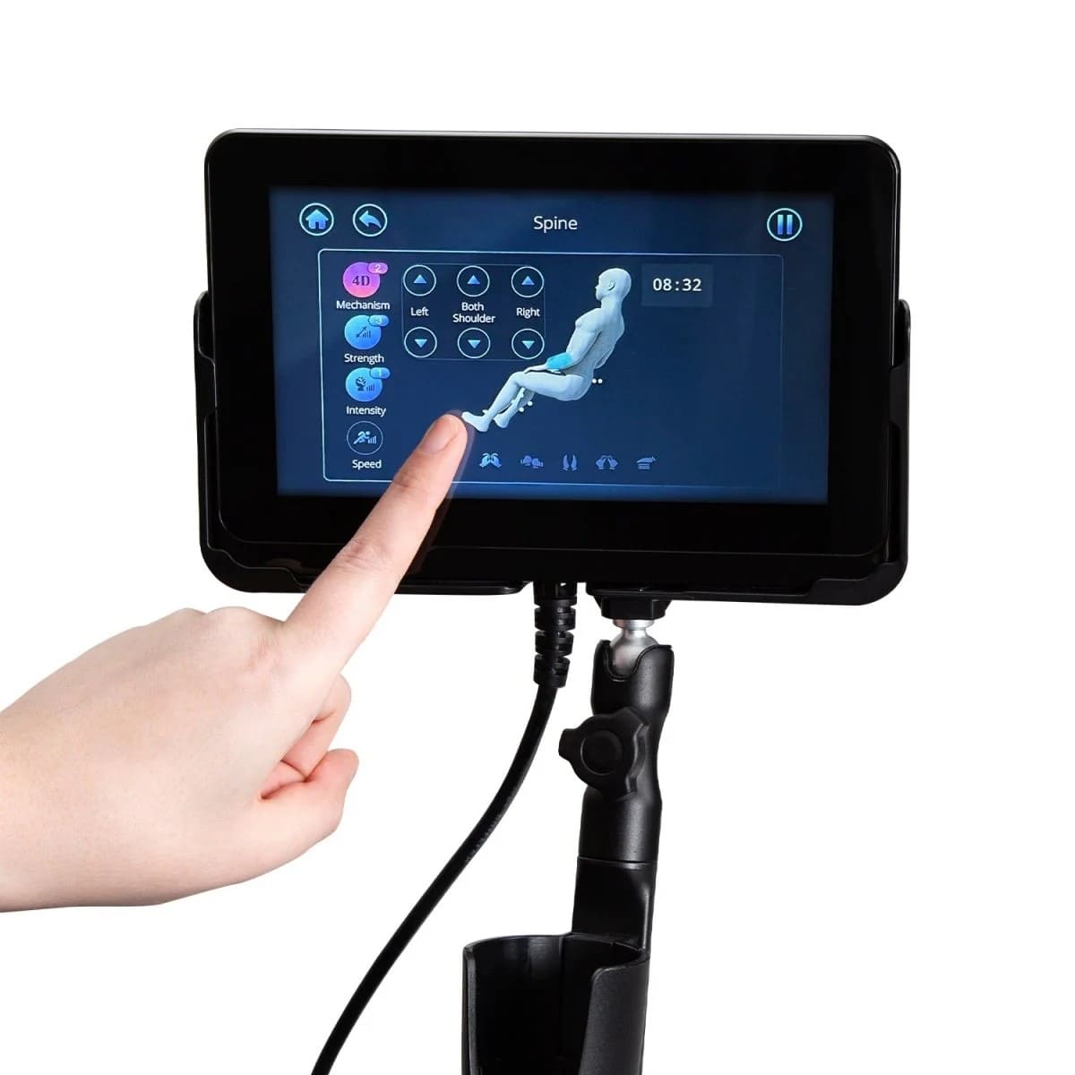 Up close image of massage chair remote tablet