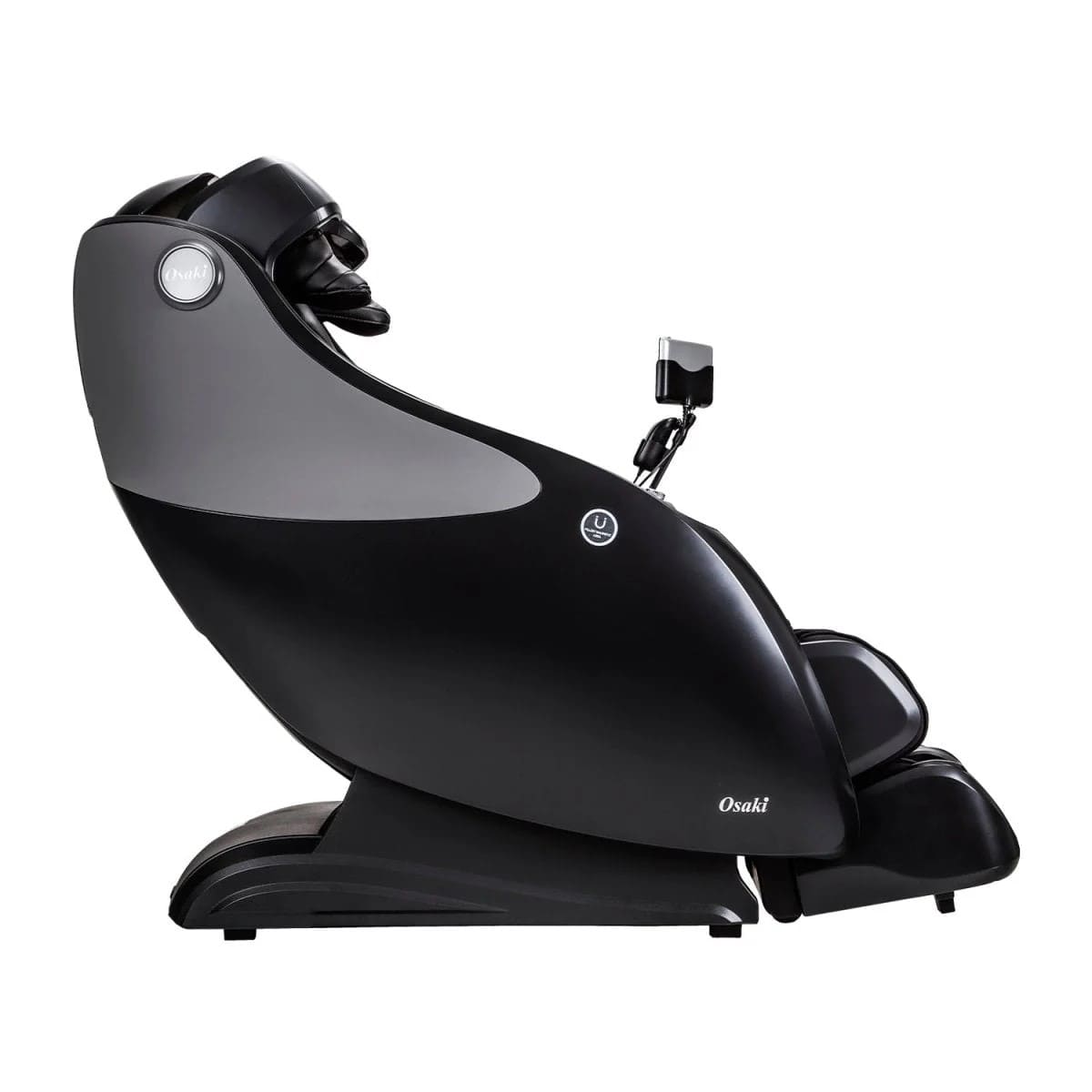 Side view of black and gray massage chair 