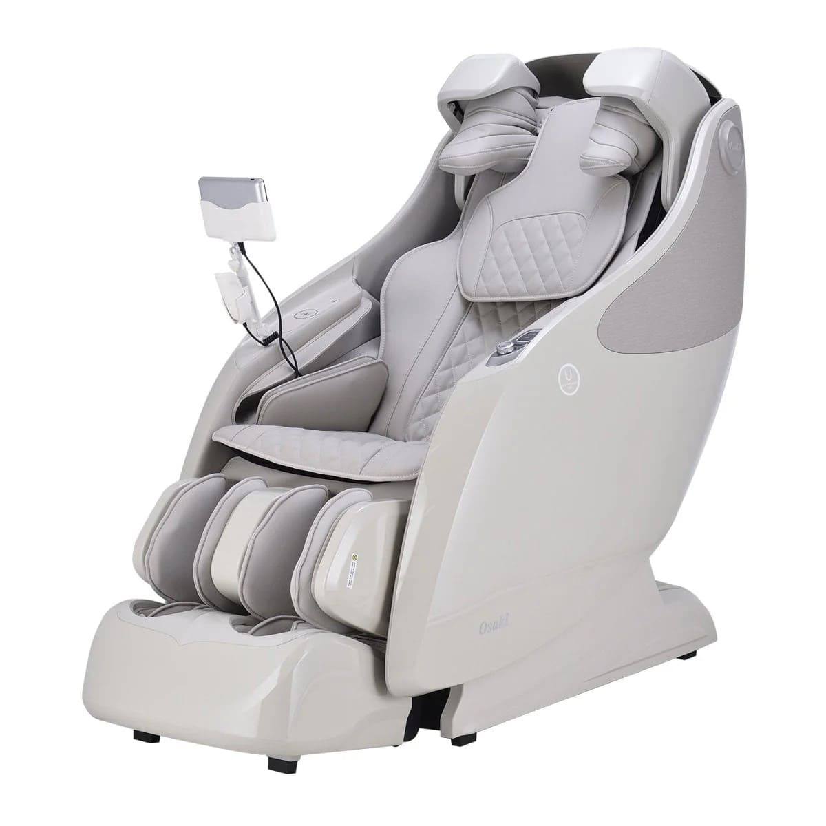 Taupe massage chair against white background