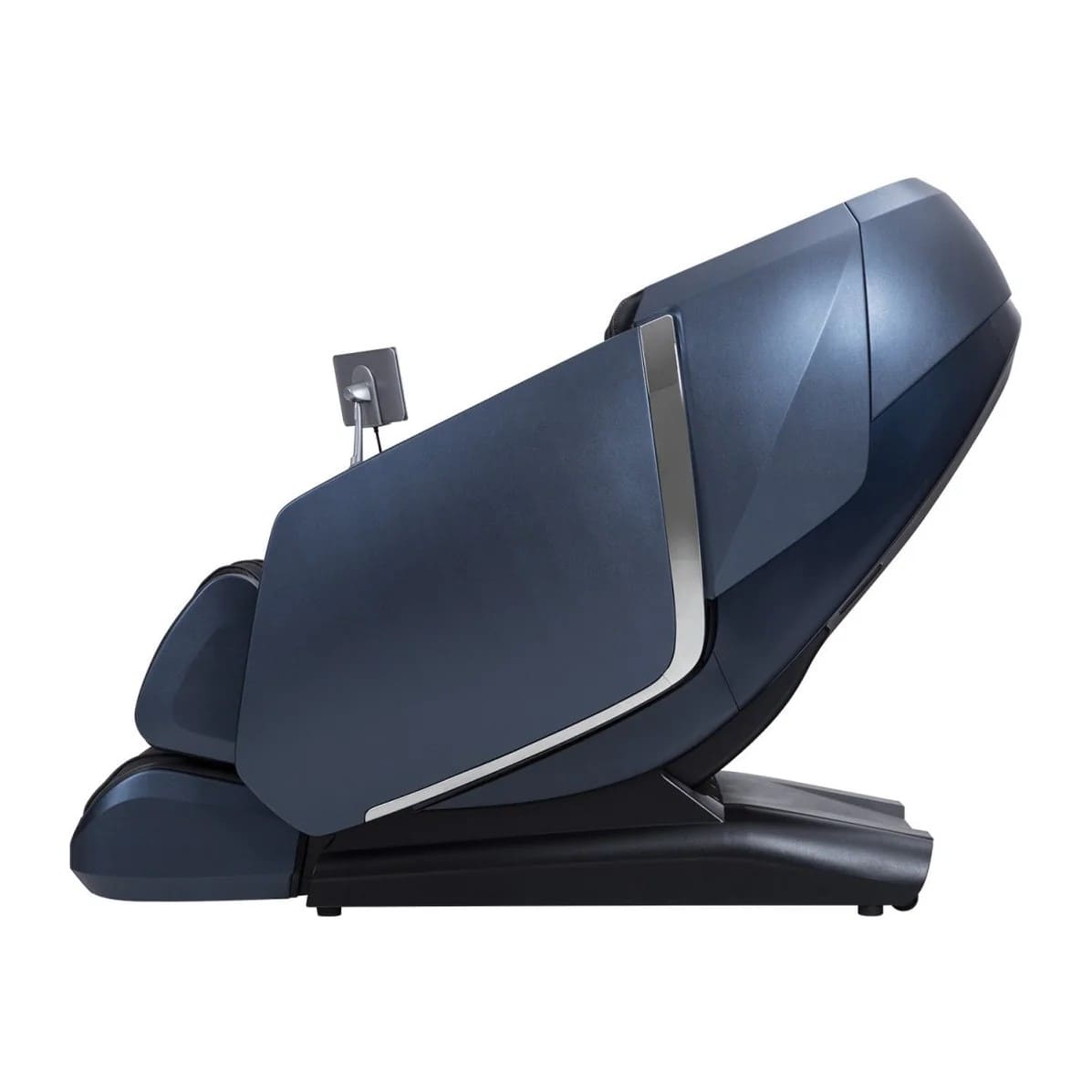 Osaki OS HighPointe 4D massage chair upright in blue, full side profile view
