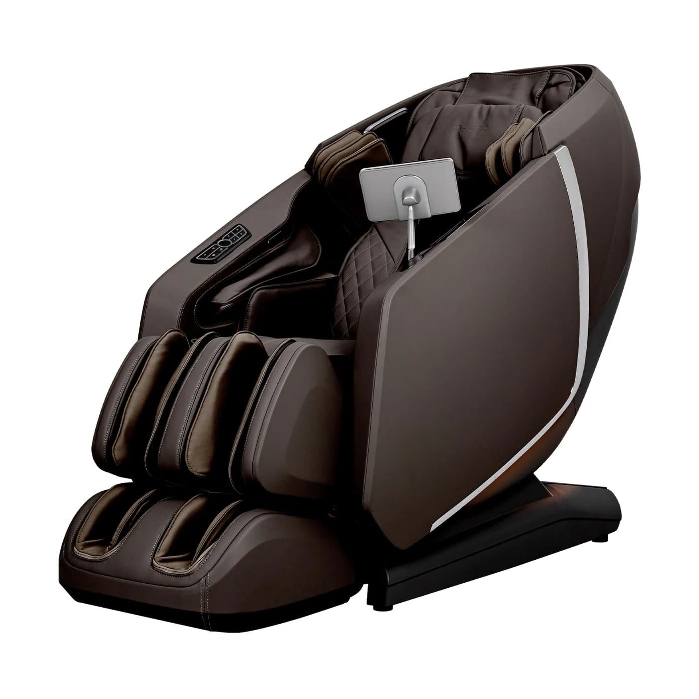 Osaki OS HighPointe 4D massage chair in brown, three-quarter view on white background
