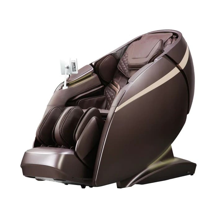 Osaki OS-Pro 4D DuoMax massage chair in brown, three-quarter view
