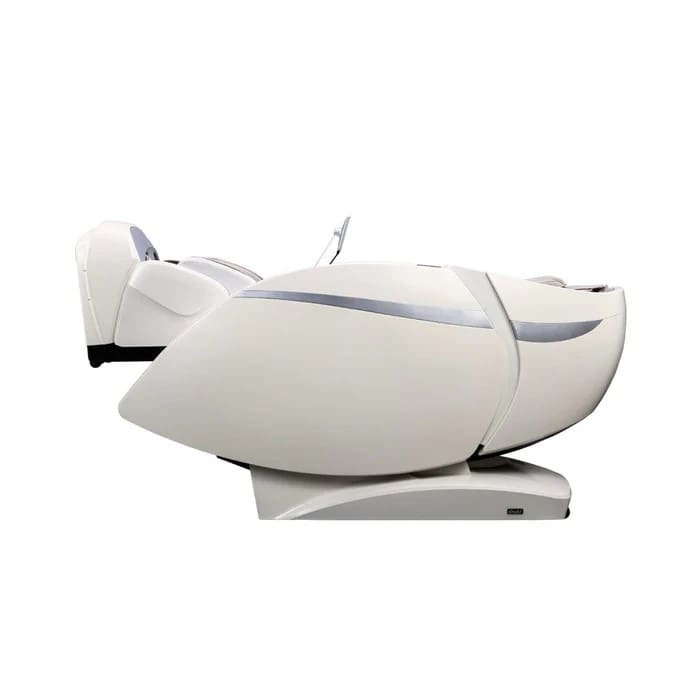 Side profile view of Osaki OS-Pro 4D DuoMax massage chair in taupe in fully reclined position
