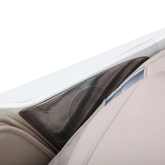 Close-up of built-in speaker on the Osaki OS-Pro 4D DuoMax massage chair in taupe
