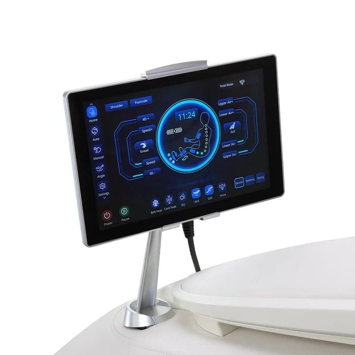 Touchscreen controller displaying massage settings interface on the Osaki OS-Pro 4D DuoMax

