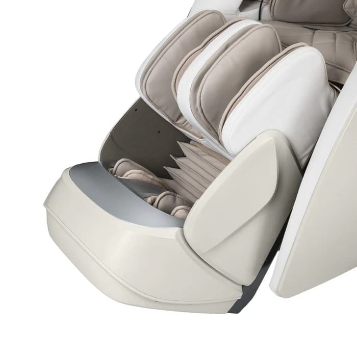 Close-up of open foot and calf massager compartment on the OS-Pro 4D DuoMax in taupe
