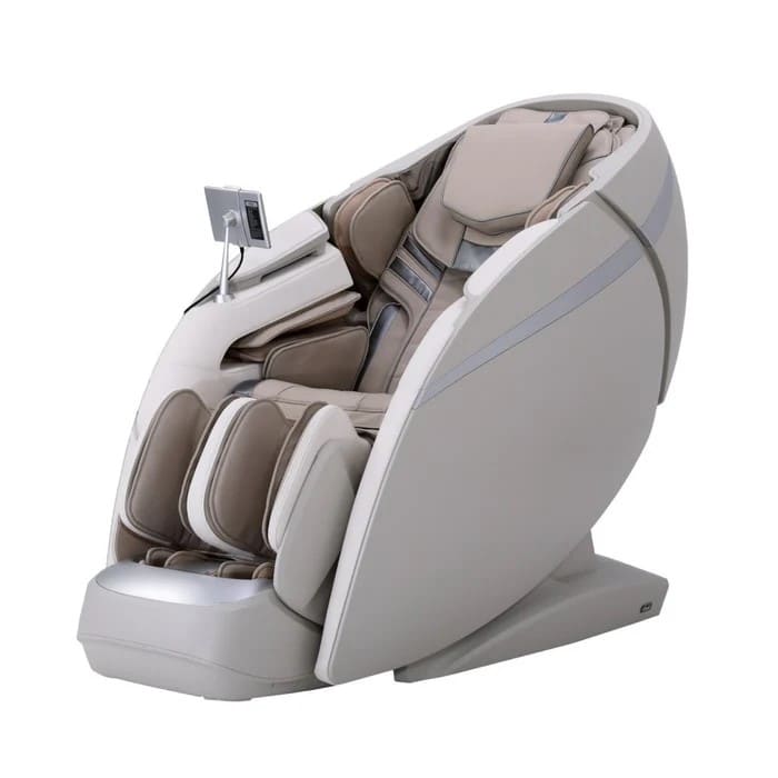 Osaki OS-Pro 4D DuoMax SE massage chair in taupe, three-quarter view