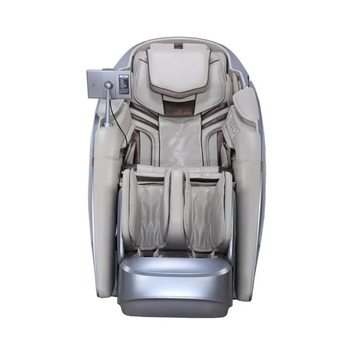 Front view of Osaki OS-Pro 4D DuoMax SE massage chair in stormy grey showing leg massagers

