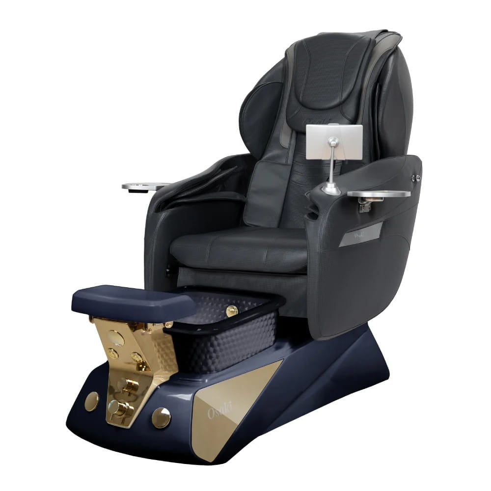Pedicure Massage Chair with Black Top and Gold Basin with Tablet Remote