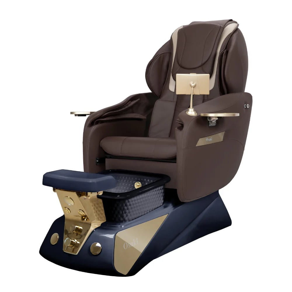 Pedicure Massage Chair with Brown Seat, Black Basin and Gold Trim