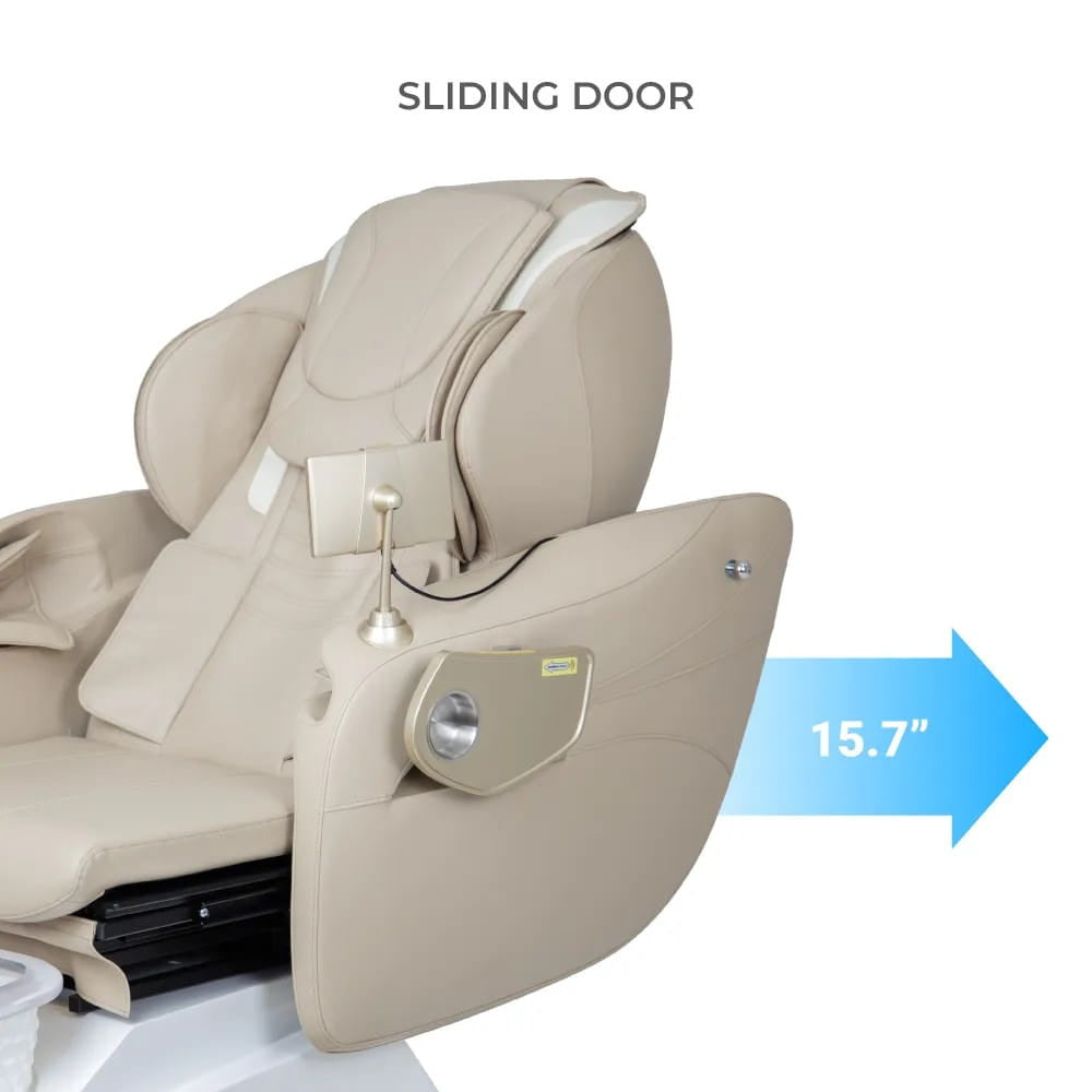 Pedicure Chair feature showing sliding door 