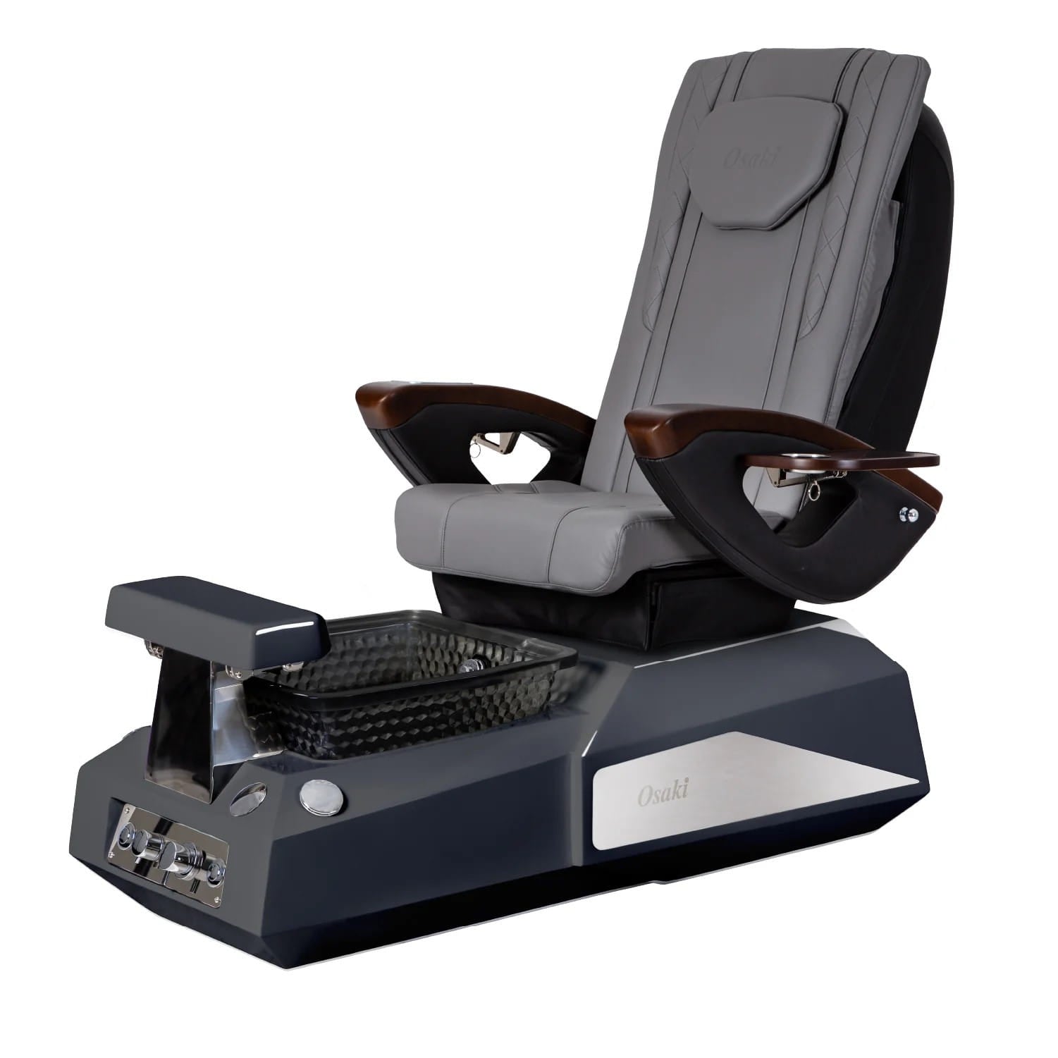 Gray Pedicure chair with black bowl and navy base