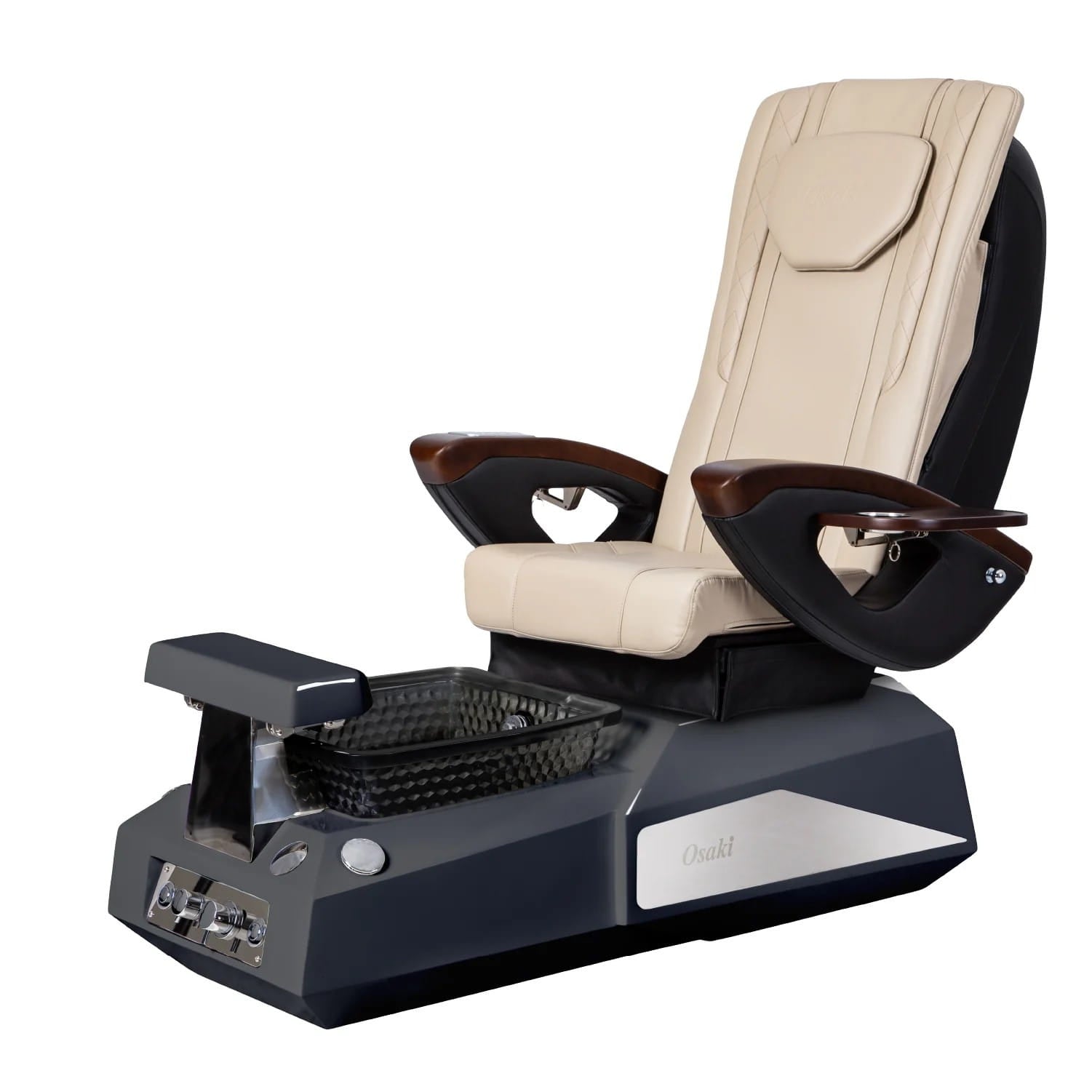 Beige Pedicure Chair with black bowl and navy base