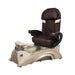 Brown pedicure chair with champagne base and nickel bowl