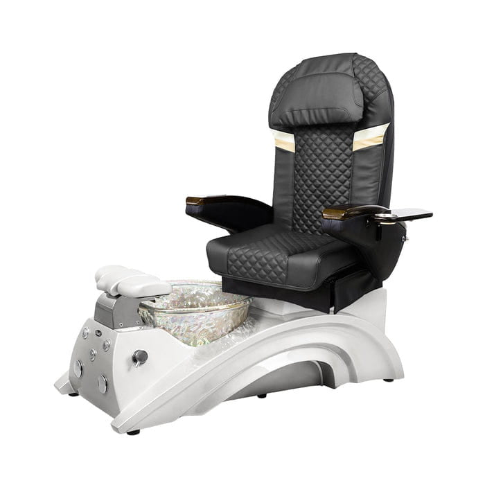 Dark gray pedicure chair with white base and crystal bowl