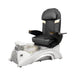 Dark gray pedicure chair with white base and crystal bowl