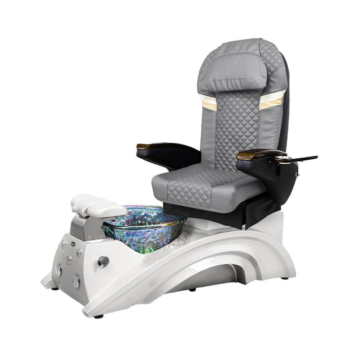 Light gray pedicure chair with white base and bowl