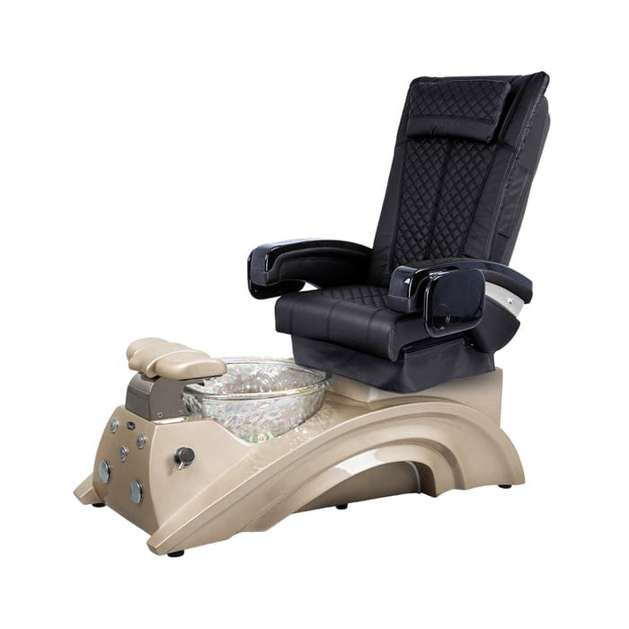 Black pedicure chair with champagne base and bowl for pedicure 