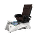 Brown pedicure chair with white base and pedicure bowl