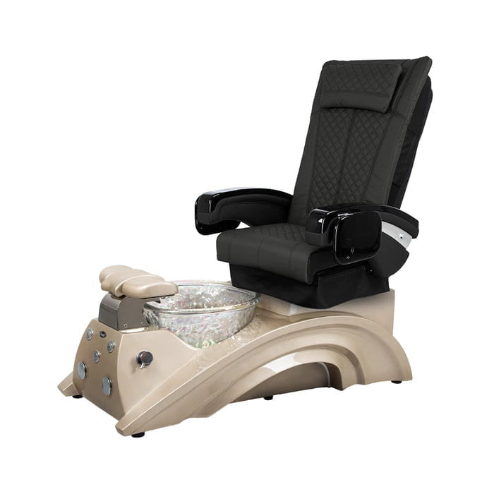 Dark gray pedicure chair with champagne base and crystal bowl